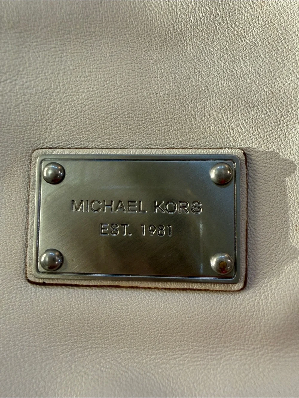 Michael Kors Cream Leather Shoulder Bag with Grommet and Tassel Detail